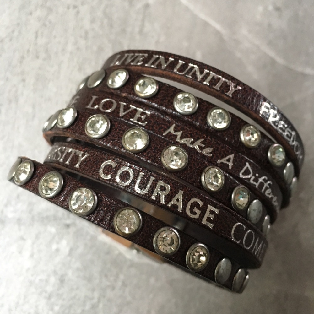 Leather Bracelet with Silver & Chrystal Details